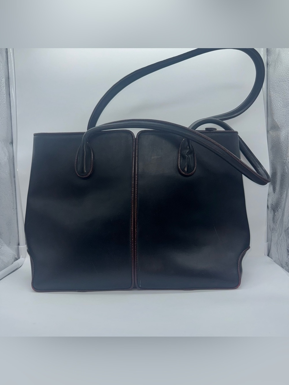 Structured Black Leather Women's Briefcase Tote